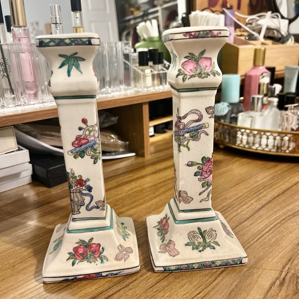 Vintage Floral Ceramic Candle Holders